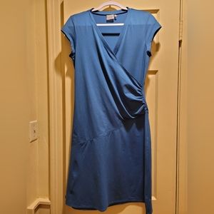 Athleta blue faux wrap short sleeve dress Size M